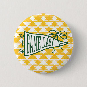 Grün-goldenes Gingham-Spieltag-Wimpel Button