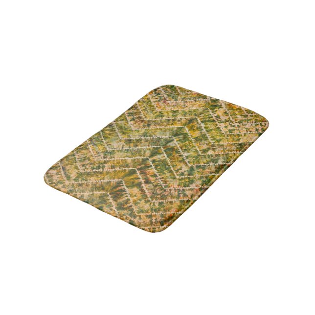 Grün-goldenes Tie-Dye-Chevron-Muster Badematte (Schrägansicht)