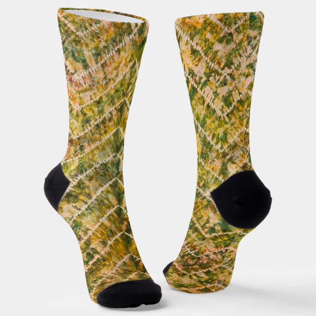 Grün-goldenes Tie-Dye-Chevron-Muster Socken (Gewinkelt)