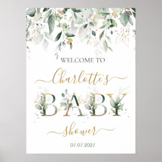 Grün & goldgrün Begrüßung Babydusche Poster