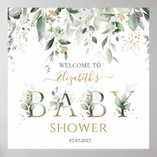 Grün & goldgrün Begrüßung Babydusche Poster