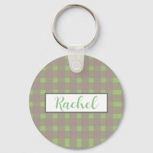 Grün Grau Gingham personalisierter Schlüsselanhäng Schlüsselanhänger