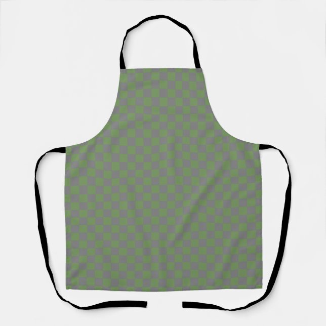 Grün Grau Karo Gingham Muster Schürze (Vorderseite)