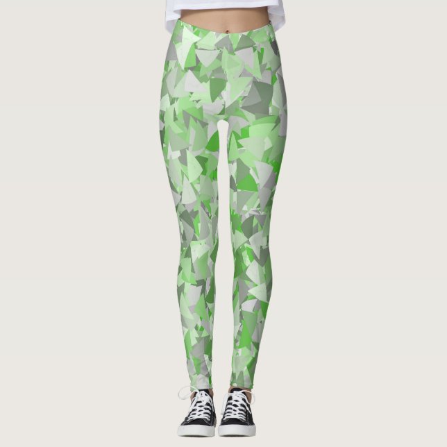 Grün Graues Dreiecksmuster Leggings (Vorderseite)