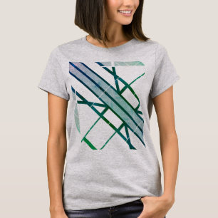 Grün-graues gemustertes geometrisches diagonales M T-Shirt
