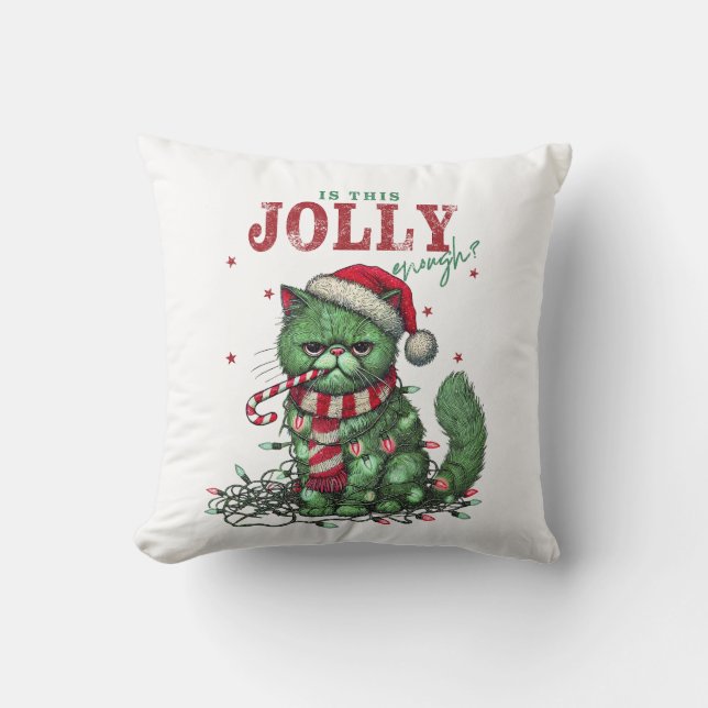 (grün) Grumpy Holiday Cat Kissen (Vorderseite)