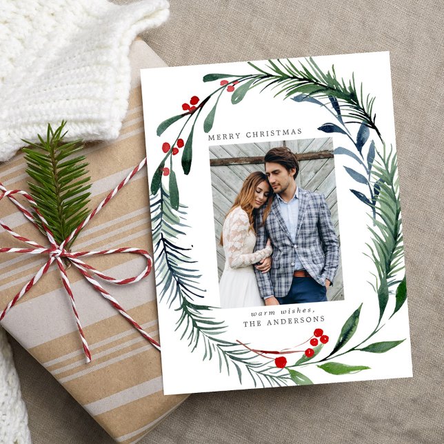 Grün & Heilige Berries Foto Feiertagspostkarte (Von Creator hochgeladen)