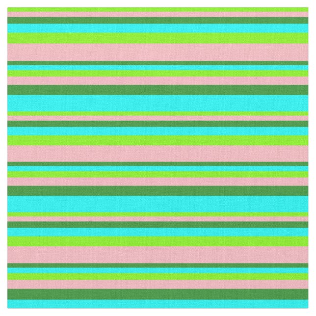 Grün, hellrosa, waldgrün und Aqua Lines Stoff (Nahaufnahme)