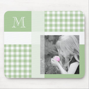 Grün hinzufügen Sie Ihr Foto Gingham Modern Monogr Mousepad