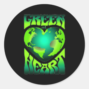 Grün im Herzen Eco Umweltfreundlich Retro Runder Aufkleber