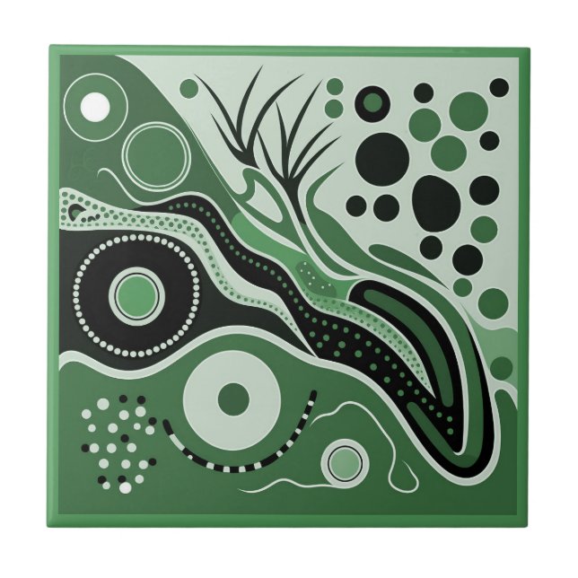 Grün im Stil der Aborigine-Kunst 1 9 Keramik Tile Fliese (Vorderseite)