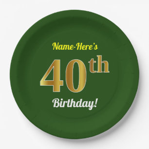 Grün, Imitat-Gold40. Geburtstag + Individueller Pappteller