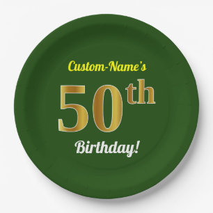Grün, Imitat-Gold50. Geburtstag + Individueller Pappteller