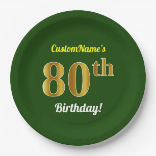 Grün, Imitat-Gold80. Geburtstag + Individueller Pappteller