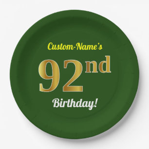 Grün, Imitat-Gold92. Geburtstag + Individueller Pappteller