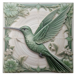 Grün Imitate Erleichterung Art Nouveau Hummingbird Fliese