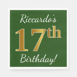 Grün, Imitate Gold 17. Geburtstag + Individuelle N Serviette