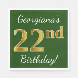 Grün, Imitate Gold 22. Geburtstag + Individuelle N Serviette