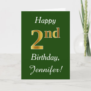 Grün, Imitate Gold 2. Geburtstag + Individuelle Na Karte