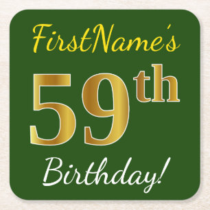 Grün, Imitate Gold 59. Geburtstag + Individuelle N Rechteckiger Pappuntersetzer