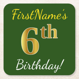 Grün, Imitate Gold 6. Geburtstag + Individuelle Na Rechteckiger Pappuntersetzer