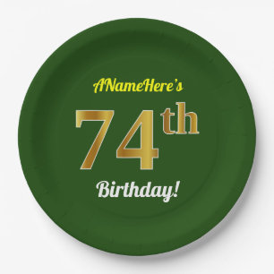 Grün, Imitate Gold 74. Geburtstag + Individuelle  Pappteller