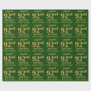 Grün, Imitate Gold "HAPPY 92 GEBURTSTAG" Geschenkpapier