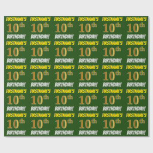 Grün, Imitate/Nachahmungs-Gold, "10. GEBURTSTAG" Geschenkpapier