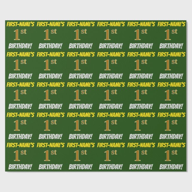 Grün, Imitate/Nachahmungs-Gold, "1. BIRTHTAG" Geschenkpapier (Flach)