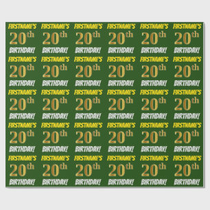 Grün, Imitate/Nachahmungs-Gold, "20. GEBURTSTAG" Geschenkpapier