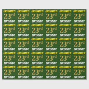 Grün, Imitate/Nachahmungs-Gold, "23. BIRTHTAG" Geschenkpapier
