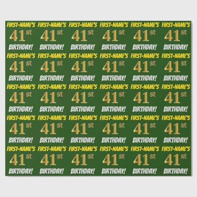 Grün, Imitate/Nachahmungs-Gold, "41. GEBURTSTAG" Geschenkpapier (Flach)