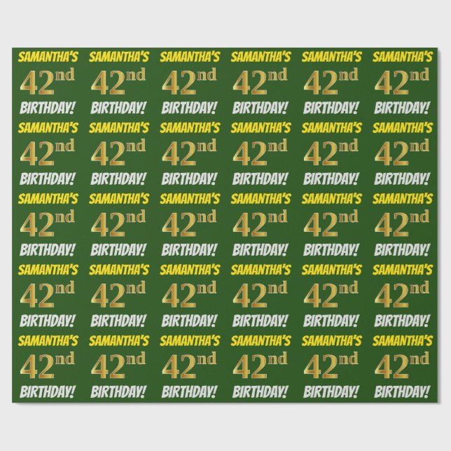 Grün, Imitate/Nachahmungs-Gold, "42. GEBURTSTAG" Geschenkpapier (Flach)