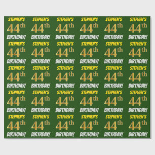 Grün, Imitate/Nachahmungs-Gold, "44. GEBURTSTAG" Geschenkpapier