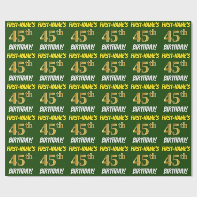 Grün, Imitate/Nachahmungs-Gold, "45. GEBURTSTAG" Geschenkpapier (Flach)