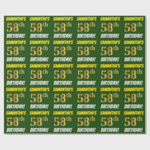 Grün, Imitate/Nachahmungs-Gold, "58. GEBURTSTAG" Geschenkpapier