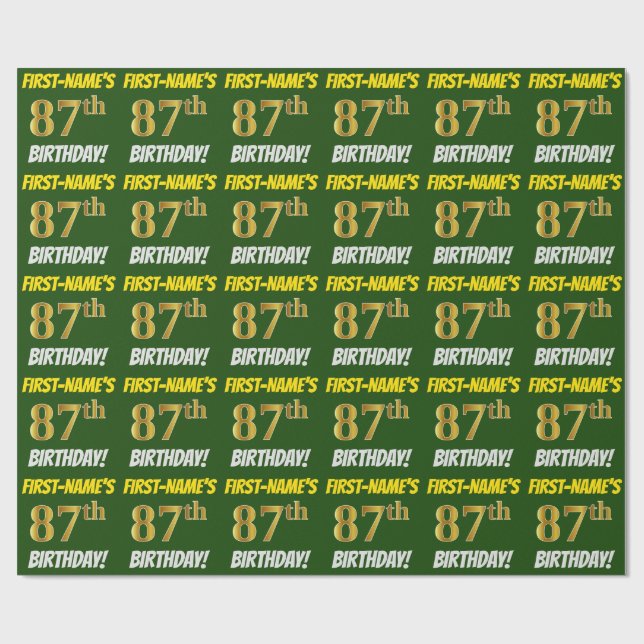 Grün, Imitate/Nachahmungs-Gold, "87. GEBURTSTAG" Geschenkpapier (Flach)