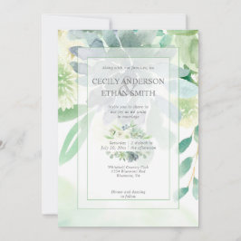Grün & Indigosukkulente Weiße Blume Hochzeit Einladung