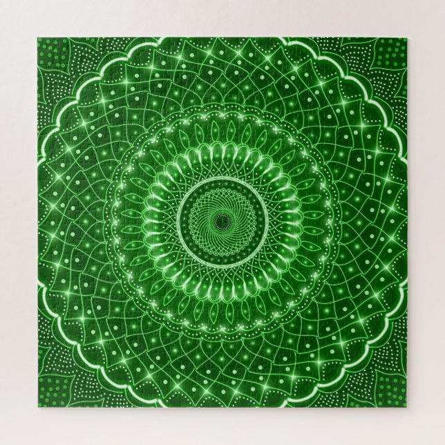 Grün indische spirituelle moderne Heilung Mandala  Puzzle (Vertikal)