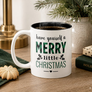 Grün kariert Frohe kleine Weihnachten Zweifarbige Tasse