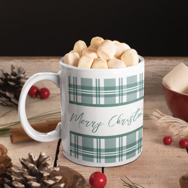 Grün Kariert frohe Weihnachten Kaffeetasse (Von Creator hochgeladen)