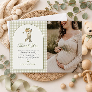 Grün kariert Golf Junge Baby Shower Foto Dankeskarte