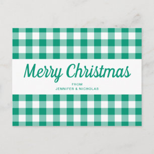 Grün kariert Merry Christmas Schrift Postkarte