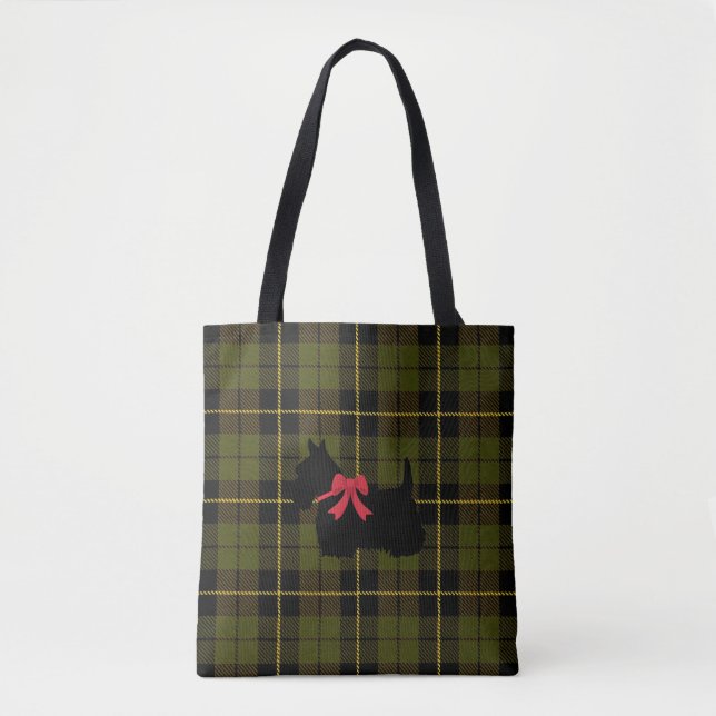 Grün kariert mit Scottish Terrier mit rotem Bug (Vorderseite)