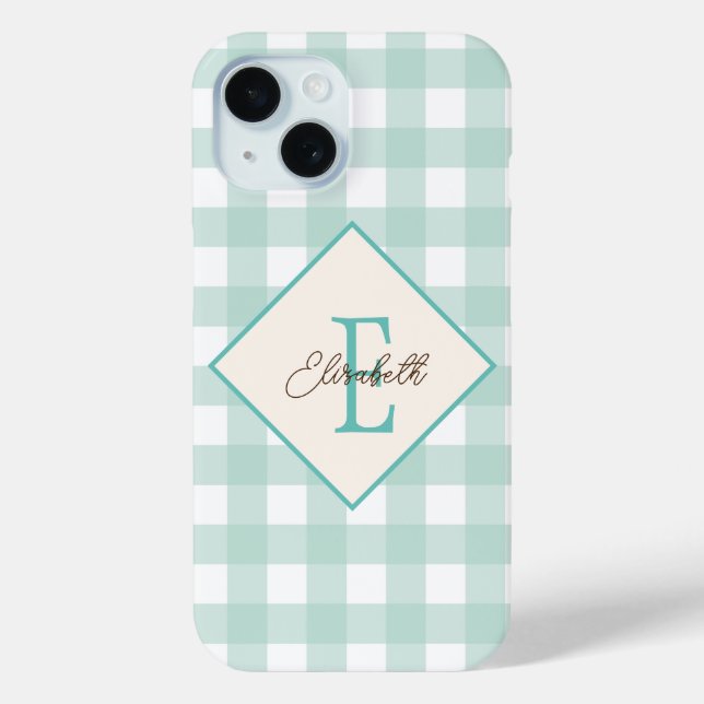 Grün Kariert, Monogramm Case-Mate iPhone Hülle (Rückseite)