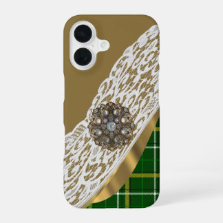 Grün kariert Schottenmuster Spitze iPhone 16 Hülle