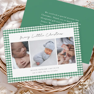 Grün kariert Weihnachten 3 Foto Baby Dankeskarte