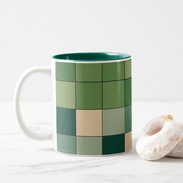 Grün kariert  zweifarbige tasse (Mit Donut)