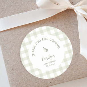 Grün kariertes Baby Shower Danke fürs Kommen Quadratischer Aufkleber