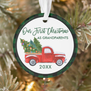 Grün kariertes erstes Weihnachten als Großeltern T Ornament
